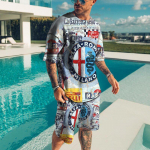 Moodne meeste dressi&uuml;likond suvine l&uuml;hikeste varrukatega 3D prindiga s&auml;rk Outfit O Neck Travel Streetwear T-s&auml;rgi komplekt Meeste &uuml;lisuured riided XS