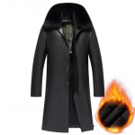 Talvine uus nahkjakk keskealistele ja eakatele meestele Daddy jope, pikk &uuml;le p&otilde;lve, lisaks samet ja paksendatud vabaaja nahast mantel M must