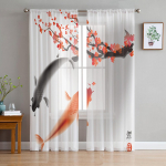 Koi kala maalimine t&uuml;llkardinad elutuppa magamistuppa Moodne Voile kardin K&ouml;&ouml;k Sifonki l&auml;bipaistvad kardinad 135W x 114H(cm)
