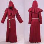 Keskaegne munk Halloweeni kost&uuml;&uuml;mid Koomiks Con Party Cosplay Kost&uuml;&uuml;m Kapuutsiga hommikumantel Cape Friar Renaissance Preester meestele XL veinipunane v&auml;rv