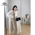 Talvine uus keskkonnas&otilde;bralik kunstrebase karusnahast pikk mantel Naiste kasukas Talvemood vabaaja pikk kunstkarusnahast mantel S beež