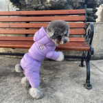 Talvine soojendusega koerajope Lemmikloomakoerte kost&uuml;&uuml;mide kutsika kerge nelja jalaga kapuutsiga mantel riided kaisukarule Big Combinaison suusale L-14 lilla