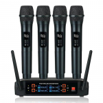 Juhtmeta mikrofon k&auml;eshoitav 4 kanalit sagedusega VHF fikseeritud d&uuml;naamiline mikrofon karaoke pulmapeo b&auml;ndi show kiriku jaoks C Style-EU Plug