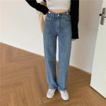 Naiste Denim Design Sense Retro Ameerika vabaaja l&otilde;dvalt k&otilde;rge v&ouml;&ouml;kohaga laia s&auml;&auml;rega salendavad sirged p&uuml;ksid kottis teksad 2XL sinine