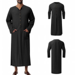 Meeste islami Ramadan Jubba Kaftan Dishdash Araabia Robe Thobe T-s&auml;rk kleit tuunika 5XL must