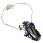 Natural Sodalite, Blue Topaz Gemstone 925 Sterling Silver Necklace 18 k9d58