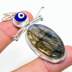 Natural Labradorite, Evil Eye Gemstone 925 Sterling Silver Pendant 2.68 c7f53