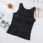 Vest Juhtmeta hingav vest rinnapadjaga, keermestatud puuvillase pitsiga, spordi kodu joogavest naistele M must