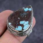 Natural Tibetan Turquoise Gemstone Handmade 925 Sterling Silver Ring S.7.5 y7y58