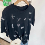 2024. aasta T-s&auml;rgid Naiste avara &uuml;mmarguse kaelusega l&uuml;hikeste varrukatega naiste Dragonfly tikandiga T-s&auml;rk Suvetopsid Kvaliteetne B-057 One Size must