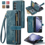 CaseMe Vintage nahast eemaldatav magnetilise t&otilde;mblukuga rahakoti kaardipesa klapitav telefoni&uuml;mbris Samsung Galaxy Z Fold 5 4 3 Fold5 Fold4 Fold3 P&otilde;rutuskindel kate Samsung Galaxy Z Fold 3 sinine