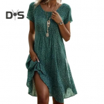 Daami suvekleit t&auml;pitr&uuml;kiga Meeldiva kaelusega l&uuml;hikeste varrukatega A-joon avara etnilise stiiliga suur &auml;&auml;ris igap&auml;evaseks kandmiseks vaba aja Midi kleit L roheline