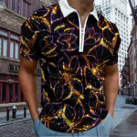 Vabaaja rev&auml;&auml;riga T-s&auml;rk Noorte meeste mood Lukuga T-s&auml;rk L&uuml;hikeste varrukatega T-s&auml;rk Meeste 3D lilla kuldse lilledega tr&uuml;kiga T-s&auml;rk XS lilla