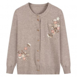 S&uuml;giskevadine ema kootud mantel Lilletikandid &Uuml;herealine &uuml;mmargune kaelus avarad pikad varrukad Veniv kardigan kaamel