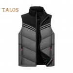 Meeste puuvillane vestiga krae varrukateta lukuga plekiga vest taskutega V&auml;rviblokeeritud triibulise disainiga paks soojusisolatsiooniga vest L must