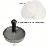 Kergesti eemaldatav alumiiniumist burgeripress 100 p&auml;tsilehega &ndash; ideaalne grillimiseks, grillimiseks ja praadimiseks &ndash; ideaalne veiselihaburgerite valmistamiseks Tools+100 pieces of paper must