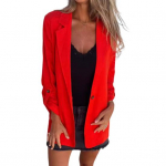 Naiste talvemantel alla keeratava kraega taskutega &uuml;hev&auml;rviline avatud silmusega kardigan lahtise l&otilde;ikega pealisr&otilde;ivas soe pikkade varrukatega pendelr&auml;ndimiseks kohtumiseks talvejakk M punane