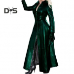 Naiste kunstnahast pikk jakk krae t&otilde;mblukk jakk Cyberpunk mantel Tihe v&ouml;&ouml;koht l&otilde;hestatud &auml;&auml;r vabaaja vaba &uuml;hev&auml;rviline jakk mood s&uuml;gis-talv L tumeroheline v&auml;rv