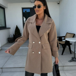 Uus Euroopa ja Ameerika &uuml;hev&auml;rviline H-kujuline &uuml;likonnakrae villane mantel Woman Jacket S khaki