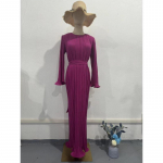 Euroopa ja Ameerika naiste s&uuml;gisene uue stiili pikk kleit elegantne volditud sarvvarrukatega keskmise pikkusega kleit S elevandiluuvalge