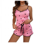 Prinditud pidžaamakomplektid naistele Pehmed kaheosalised puhker&otilde;ivaste komplektid Varrukateta topid L&uuml;hikesed p&uuml;ksid Sobivad pidžaamade &ouml;&ouml;pesu XXL roosa