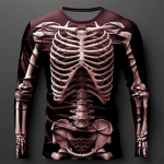 Graafiline skeleti disainer vabaaja subkultuuri meeste 3D-prindiga T-s&auml;rk Tee-sport, v&auml;ljas, puhkus, v&auml;ljask&auml;imine, pikkade varrukatega triiks&auml;rk M