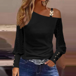 Naiste mood vabaaja tr&uuml;kitud viltu kraega pits&otilde;mblus &otilde;lgadeta pikkade varrukatega T-s&auml;rgi topp XL valge