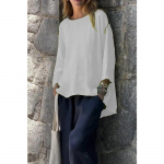 Naiste pluusid &uuml;heksa varrukaga s&auml;rk s&uuml;gis O-kaelus puuvill linane &uuml;hev&auml;rviline l&otilde;dvalt langev s&auml;rk topp S valge