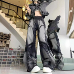 Y2K laia s&auml;&auml;rega teksad Naiste hip-hop stiilis mood vana t&auml;navariietus must k&otilde;rge v&ouml;&ouml;kohaga teksa naiste p&uuml;ksid kottis teksap&uuml;ksid S must