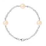 K&auml;ev&otilde;ru - PERLINEA - 3 magevee kultiveeritud p&auml;rlit 9-10 mm - 925 h&otilde;be - naturaalne roosa - 18 cm