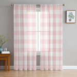 Roosad ruudulised t&uuml;llkardinad elutuppa, magamistuppa, k&ouml;&ouml;ki Kaunistus &Scaron;ifoonist l&auml;bipaistvad voile akna kardinad L&auml;bipaistev kate W135 x H115cm x1&Rod Pocket