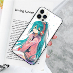 JW66 Hatsune Miku must pehme &uuml;mbris iPhone 16 15 Plus 14 13 Pro 8 SE XR XS Max P30 Nova 5T Y5P Y6 Y7 Y8P Y9 Realme C30 C33 C31 VIVO Y36 V27 jaoks Samsung J4 Core tuline