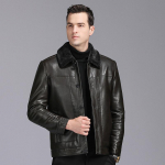 Talvine l&uuml;hike keskealiste meeste karusnahast k&otilde;ik-&uuml;hes nahktagi pluss sametist ja paksendatud rev&auml;&auml;riga daddy lambanahast n&ouml;&ouml;pidega jope M