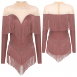 Naiste narmastega ladina tango cha-cha dž&auml;ssballeti tantsuleotard kunstv&otilde;imlemise dž&auml;ss-tantsur&otilde;ivad strassidega &otilde;mblustega bodisuit unitard S helepruun v&auml;rv