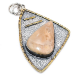 Fossil Coral 925 Sterling Silver Jewelry Two Tone Pendant 2.76 m4k37