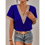 YYFS naistemood vabaaja suve kevade &uuml;hev&auml;rvilise tr&uuml;kiga l&uuml;hikeste varrukatega V-kaelusega pluusid ja s&auml;rgid S valge