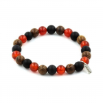 Pierres et Min&eacute;raux. Bracelet Perles Agate Rouge + Onyx noir mat + bois 8 mm. Fabriqu&eacute; en France.