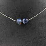 Pierres et Min&eacute;raux. Collier 2 perles Jaspe bleu 8 mm. Chaine en acier inoxydable Collier femmes, hommes. Taille personnalisable.