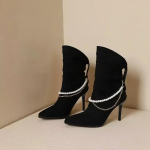 Naiste terava ninaga Chelsea saapad Luksuslik p&auml;rlketiga k&otilde;rge kontsaga kingad Talvised uued disaineri seksikad pumbad Suede Goth Botas Zapatos 35 must