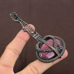 Rhodonite Handmade Copper Wire Wrap Guitar Pendant 3.1 l2l47