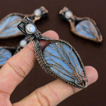 Owyhee Opal, Moonstone Handmade Copper Wire Wrap Pendant 3.15 e3h96