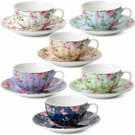 BTaT- Lillelised teetassid ja alustassid, 7 oz, Teetasside komplekt 6 tk, Portselanist teetassid, Tassi ja alustassi komplektid, Tasside komplekt 6 tk Set of 6