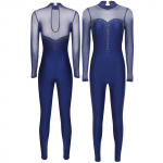 Naiste V&otilde;imlemistrikoo Unitard &Uuml;hes t&uuml;kis Pikkade varrukatega L&auml;ikiv Strassidega T&auml;ispikk Bodysuit Iluuisutamise Jumpsuit Catsuit