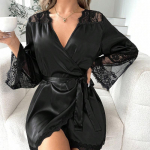 Naiste uus suvine pits, seksikas hommikumantel pidžaamad j&auml;&auml;siidist koduriided pikkade varrukatega laienevate varrukatega V-kaelusega L