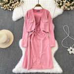 Moodne &Uuml;likond Naised Vabaaja K&otilde;rge V&ouml;&ouml;kohaga L&uuml;hike &Uuml;hev&auml;rviline &Uuml;likonnajakk Kaheosaline Komplekt Halter L&otilde;hikuga N&ouml;&ouml;riga Kleit S&uuml;gis One Size roosa