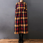 Uus s&uuml;gistalvine naiste kleit Vintage ruuduline vabaaja vaba mood puuvillane linane pikkade varrukatega elegantne naiste kleidid riided XXL