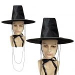 Lavaesinem&uuml;ts Mingi d&uuml;nastia Traditsiooniline Korea lame &uuml;laosaga k&uuml;bar Lai &auml;&auml;ris UV-kaitse Must Halloweeni Cosplay m&uuml;ts Meeste kost&uuml;&uuml;mi aksessuaar must