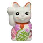 Seto keraamika Maneki Neko 15,5 cm k&otilde;rge Sakura maalitud parem k&auml;si (Valge) M valge