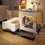 Ruumis&auml;&auml;stlik kassimaja: Integreeritud puur, Magamistuba, Elutuba, Vannituba - Sisekassi villa Basic: Bare Cage, Litter Box, Scoop