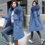 Naiste 6XL &uuml;lisuur tuulepluus Naiste Parka Fashion talvejope Fliisist pika kapuutsiga Parka Trench-mantlid 2023 5XL sinine